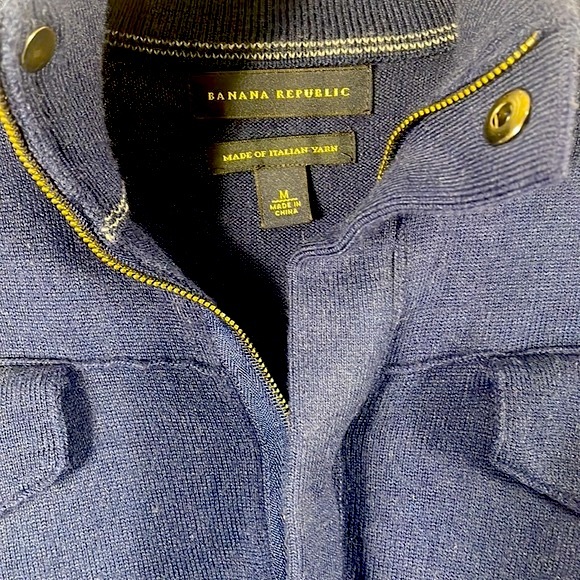Banana Republic Navy Blue, Quarter Zipper, V neck, Turtleneck, Sweater,  Medium - Picture 3 of 9